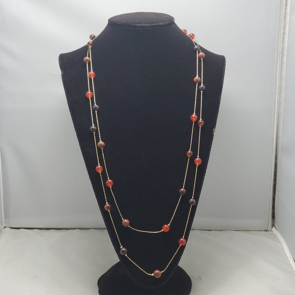 Ali Khan carnelian stone multi color beaded necklace with gold chain